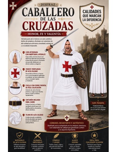 Costume Templier Taille L | Costumes pour Adultes Le Roi du Carnaval
